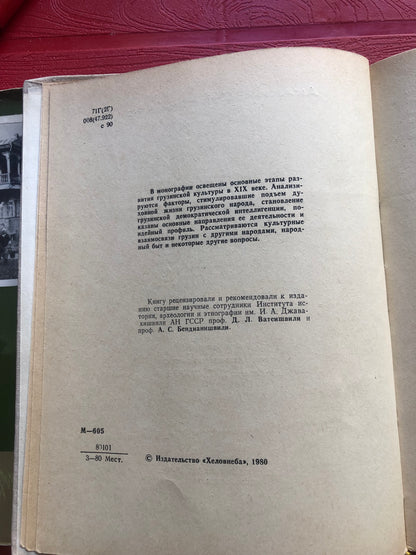 ОЧЕРКИ ПО ИСТОРИИ ГРУЗИНСКОЙ КУЛЬТУРЫ XIX ВЕКА