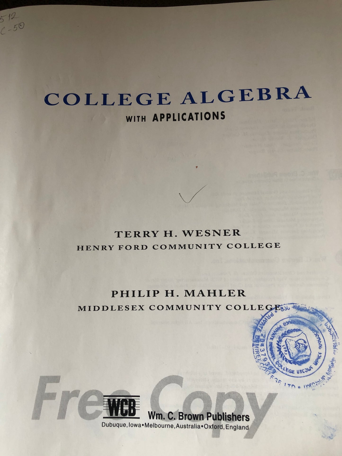 T.H.Wesner - College algebra